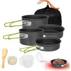 Camping-Töpfe, antihaftbeschichtete tragbare Pfannen, Camping-Kochset, für Outdoor-Küche, Picknick, 2 bis 3 Personen, Wandern, Rucksackreisen