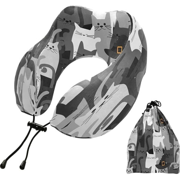 Travel Pillow for Neck Head Cat Black Memory Foam Neck Support Pillow Pet Cats Sleeping Airplane Trains Office