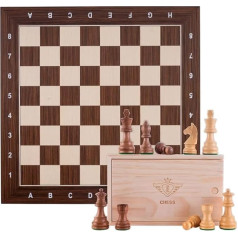 Engelhart - 170496 - Large Luxury Chess Set with Coordinates - Brown - 50 cm - Maple and Cassia Wood Chessboard with Inlaid - Weighted, Carved Figures - From 6 Years