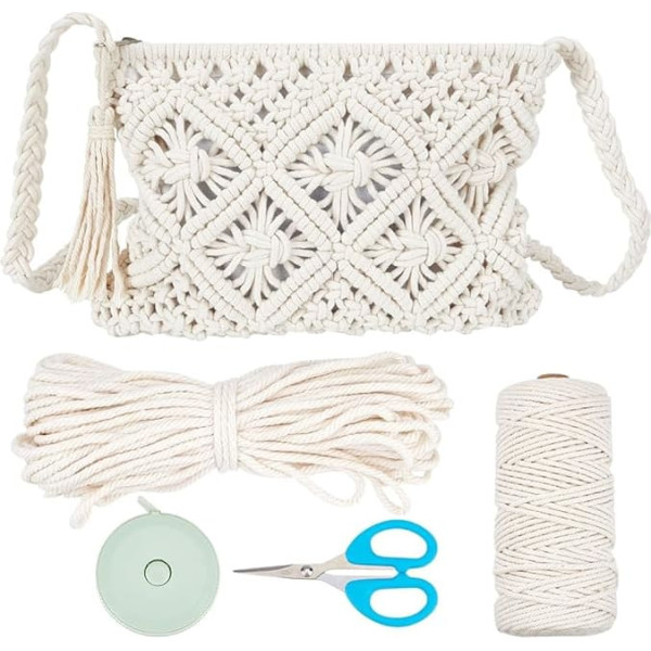 WEBEEDY Macrame Bag DIY Kit Bohemian Shoulder Bag Macrame Purse Set for Adults Beginners Includes 3 mm Macrame Cord Crochet Bags for Women Holiday Beach Decoration with Instructions Beige