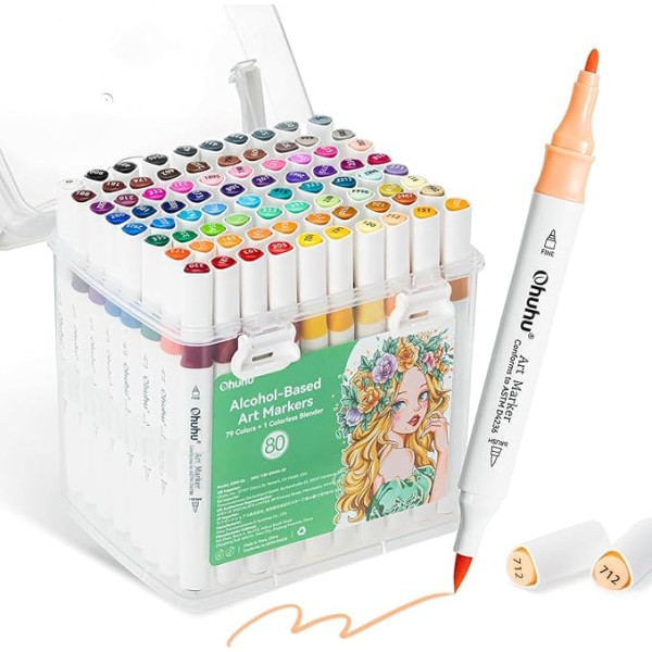 Ohuhu Marker Pinsel und fein, 80 Farben Doppelspitzen Alkohol Marker Malen Illustration Skizzieren Kunst marker stifte-Set für Erwachsene Anfänger, großartiges Vorteilspaket für den Kunstunterricht