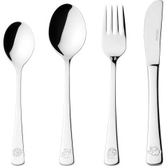 LEONARDO HOME Bambini Avventura 070798 Children's Cutlery Set 4 Pieces - Cutlery with Motifs Made of High-Quality Stainless Steel - Dishwasher Safe - With Animal Motifs Lion, Elephant, Sun - Engravable