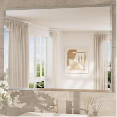 Keonjinn Rectangular Bathroom Mirror, 120 x 90 cm, Frameless Wall Mirror with Facet Cut, Decorative Mirror for Bathroom, Hallway, Living Room, Wall Mounting