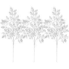 Sea Team Artificial Glitter Holly Berry Branches, Bacca Stem Ornaments, Decorative Bead Sticks Picks Branches for Christmas Tree Wreath, Vase Filler for Centerpieces, Home Decor, Silver, 6