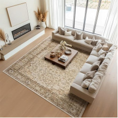 Topfinel Vintage Teppich 200x300cm Beige Boho Kurzflor Teppich Waschbar in Waschmaschine rutschfest Weicher Wohnzimmer Teppiche für Schlafzimmer Esszimmer Büro Groß Carpet Orientalischer