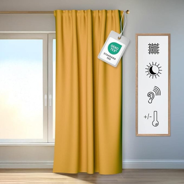 Homing Kim Safran Blackout Curtain Including Multifunctional Tape Thermal Curtain Heat Protection Acoustic Curtain Sound Insulation Opaque Blackout Curtain 140 x 245 cm Pack of 1