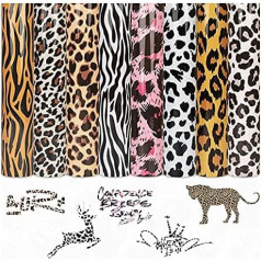 Leopard Heat Transfer Vinyl Animal Patterned HTV Bundle - 8 Pack 12 x 10 Inch Iron on Vinyl 8 Assorted Colours Heat Transfer Camouflage for DIY