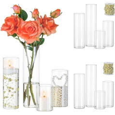 Hewory Candle Jars Glass Cylinder for Candles Lantern Glass: Set of 12 Candle Jars with Water Beads Glasses for Candles Floating Candles - Glass Vase Cylinder for Christmas Table Decoration Outdoor