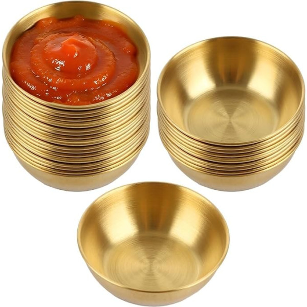 25 Stück Dip-Schalen, Edelstahl Dip-Soßenschalen, 130 ml, goldene Dip-Schüssel, kleine Sushi-Sojasaucenschalen, Vorspeisen, Servierteller für Küche, Zuhause, Restaurant