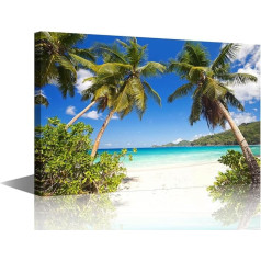 TISHIRON Blue Sky Sand Beach Coco Palm Tree Prints Paintings on Canvas Ready to Hang Home Decorations Office Wall Decor 60x90cm