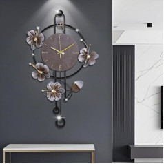 Wall Clock, Silent Quartz Movement, Battery Operated with Pendulum, Oversized Metal Wall Clocks for Living Room, Bedroom, Farmhouse, Office, Kitchen, Home, Wall Decor, 47 x 75 cm (Brown)