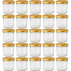 hocz 25 x Jam Jars 125 ml with Lid Gold TO 66 with Labels NZ Preserving Jars with Screw Lid for Filling Jam Screw Jars Empty Jars Set of 25