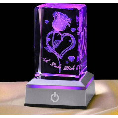 3D LoveRose Crystal Multicoloured Night Light, I Love You Decorative Lamp, Perfect Valentine's Day Gift Ideas for My Girlfriend, Wife, Mum, Christmas Day, Anniversary, Birthday Gifts for Her