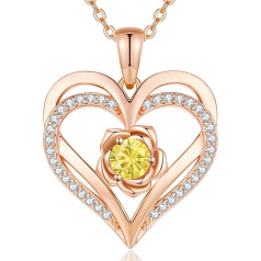 CDE Women's Rose Gold Heart Necklace Sterling Silver 925 Birthstone Necklaces for Women Mum with Pendant Jewellery Valentine's Day Mother's Day Birthday Christmas