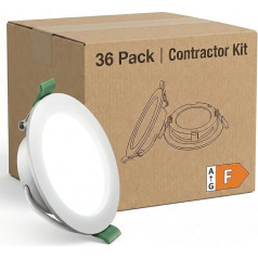 Yiahin Set of 36 LED Recessed Spotlights, Flat, 4 W, 6000 K Cool White Daylight, Ultra Thin 28 mm, 339 lm, Plastic Rustproof Recessed Lights, Ceiling Spotlights for Bathroom, Office, Workshop, Garage, 230 V Without Transformer