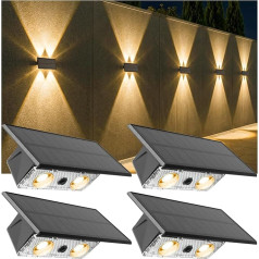 Bigzom Solar Wall Light Outdoor Up and Down Lights, Solar Lights for Outdoor Wall, 4 LEDs, Warm/Neutral/Cold Light, IP65 Waterproof Solar Light for Garden, Balcony, Patio, Stairs, Set of 4