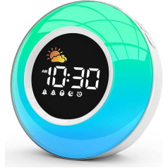 Children's Digital Alarm Clock, Sleep Trainer with Night Light, Light Alarm Clock with 10 White Noise, Snooze and Timer 15/30/60/90 Mins, LED with Light, Table Clock without Tick, Gifts for Girls and