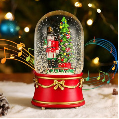 Lewondr Christmas Snow Globe with Music and Light, Nutcracker Gnomes Electric Snow Globe with Swirling Snowflakes & 8 Songs, Battery & USB Powered Christmas Water Globe