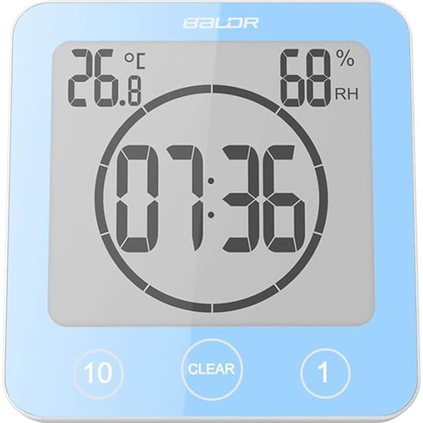 ZONJIE Bathroom Clock - Waterproof Shower Clock for Bathroom, Digital Shower Timer, Bathroom Clock with Suction Cup, Temperature and Humidity Display, Touch Shower Wall Clock (Blue)