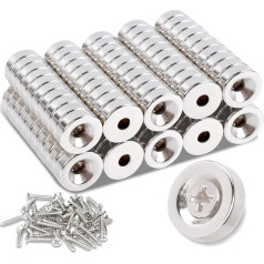 MIN CI Pack of 100 Strong Neodymium Magnets with Hole 10 x 3 mm M3 Magnets for Magnetic Board Magnets Screws Screwable Flat Small Magnet Pot Magnet Kitchen Cabinet Fridge Magnet Round