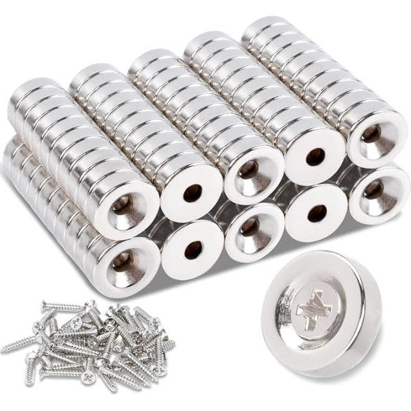 MIN CI Pack of 100 Strong Neodymium Magnets with Hole 10 x 3 mm M3 Magnets for Magnetic Board Magnets Screws Screwable Flat Small Magnet Pot Magnet Kitchen Cabinet Fridge Magnet Round