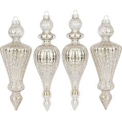 KI Store Christmas Baubles Gold Glass 4 Pieces Ornaments for Christmas Tree Baubles Glass Christmas Decoration Baubles (Silver)