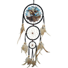 Triple Circles Wolf Eagle Bear Canvas Print Dream Catcher Bedroom Wall Decoration Christmas Decoration Widelife Wall Decoration Feather Decoration Unique Home Craft Wall (14 Eagles)