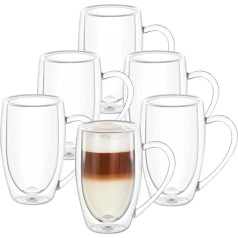 Wilmax Double-Walled Thermal Glasses with Handle Set of 6 300 ml Coffee Glasses Latte Macchiato Glasses Set Cappuccino Glasses Tea Glasses Drinking Glasses Thermal Cups