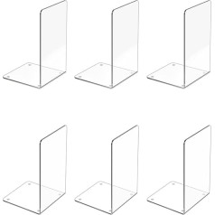 6 x Acrylic Bookends, Heavy Duty Bookends with Non-Slip Stickers, Acrylic Book Stand for Bedroom, Library, Office, School, Decoration, Gift