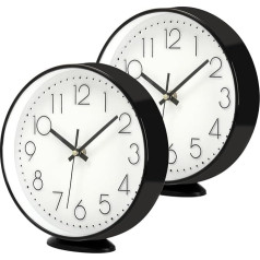 Coloch Pack of 2 Table Clock on Stand, 20.3 cm Vintage Quiet Non-Ticking Wall Clock, Decorative Battery Operated Quartz Analogue Clocks for Desk, Table, Office, Study, Bedroom, School