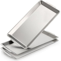 ZENFUN Pack of 3 304 Stainless Steel Serving Plates, Rectangular Metal Plates with Handles, Decorative Organiser Trays for Barbecue, Food, Party, Buffet, Appetizers (32 x 16 cm)