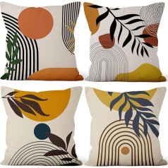Aoihrraan 46 x 46 cm, Set of 4 Decorative Boho Cushion Covers, Abstract Sun, Moon, Rainbow, Nature, Landscape, Square Sofa Cushion, Decorative Cushion, Linen Home Decor for Living Room, Outdoor,