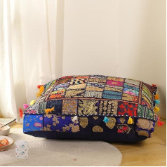 THE ART BOX Cotton Patchwork Vintage Boho Embroidered Floor Cushion Cover Dog Pouf Seat Pouf Meditation Cushion Pet Bedding Cat Bed Boho Home Decor (89.9 x 89.9 x 13 cm, Cover Only)