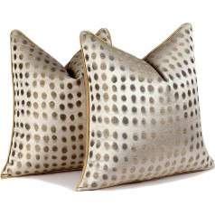 HOSTECCO Decorative Throw Pillow Covers for Sofa Couch Bed Abstract 18x18 Inch Set of 2 Jacquard Dots Gold