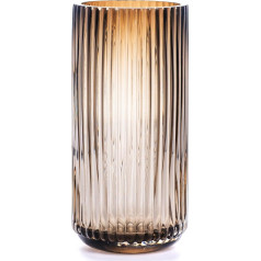 TIMEFOTO Flower Vase, 7.5 Inch Amber Thickened Mouth-Blown Glass Vase Round Vintage Striped Bottles for Bookcase, Dining Table, Office, Desk, Conference Room, Bathroom