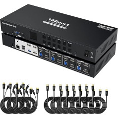TESmart USB 3.0 4 Port Triple Monitor HDMI KVM Switch 4K@60Hz KVM Switch 3 Monitors 4 Computers 3 USB 3.0 Port, Audio Out, EDID Emulator, Hotkey, LAN Port, 4 in 3 Out KVM with Cables