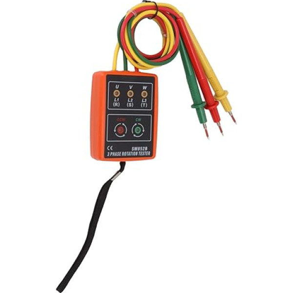 HEEPDD 3 Phase Rotary Tester AC Sequence Meter Detector, Compact and Portable Design, Voltage Range 60V to 600V, LED Indicators for Correct or Reverse Phase Sequence, for