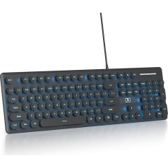 Wired Gaming Keyboard Typewriter, 104 Keys Membrane LED Backlight American Layout QWERTY with Round Keys for Computer/PC/Laptop/Windows, Black