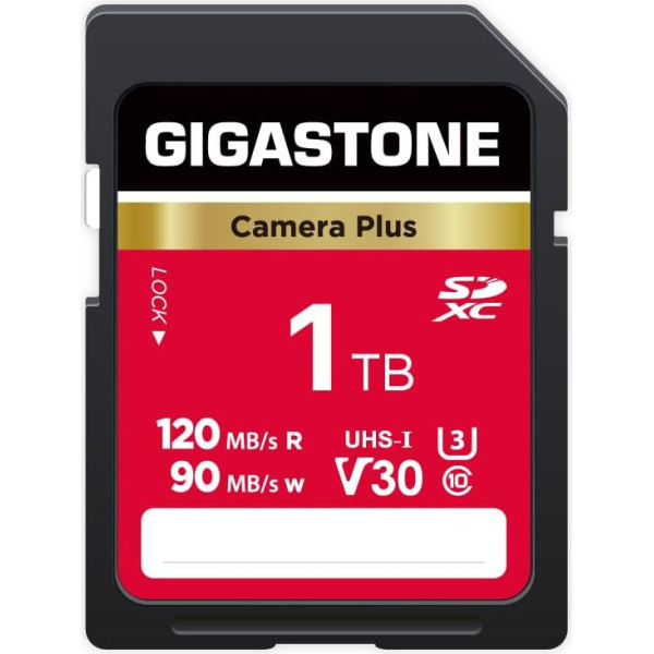 GIGASTONE 1TB SDXC SD Card, Camera Plus, up to 120/90MB/s, U3 Ultra HD UHD Video for DSLR, Canon, Pentax with 1 Mini Bag
