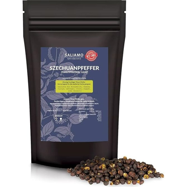 Saliamo Szechuan Pepper, Timut Pepper, Whole Pepper, Black Peppercorns, Grapefruit Pepper, from Nepal, Wild Collection, 100 g Pack