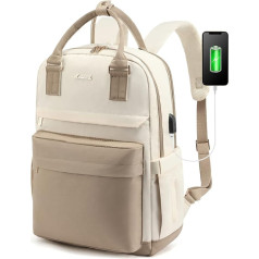 Lovevook Women's Backpack, with Compartment for 17 inch Laptop, Large, Girls’/Teenagers’, with USB Charging Port, Waterproof School Bag, Daypack, for University/Travel/Work, Khaki, Beige