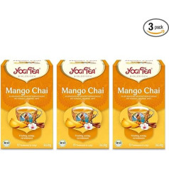 YOGI TEA Mango Chai, Ayurvedic Organic Fruit Tea with Mango, Orange, Cinnamon, Hot or Cold to Enjoy, Yogi Tea Pack of 3, 3 x 17 Bags (51 Tea Bags)