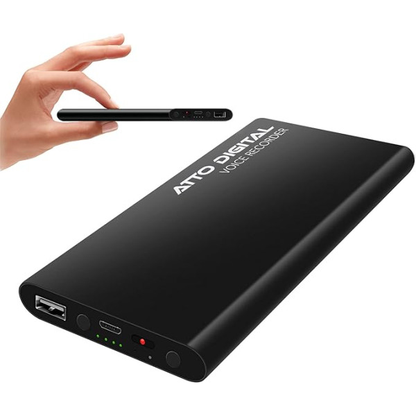 Professional Recording Device - Voice Activation - 18 Days Working Time - 11mm Thin - Power Bank Phone Charger Function - PoweREC by Atto Digital