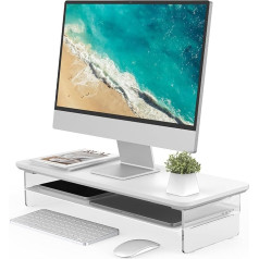 Fenge Acrylic Monitor Stand, Wooden and Metal Monitor Stand, Desk Accessories for Laptop/PC/Printer/TV Screen (White, 60 cm)