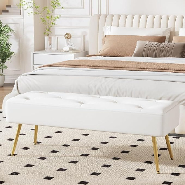 Upholstered Bench, Bed Bench, Bedroom Bench, 113.5 x 36.5 x 43 cm, Make-Up Bench, Hallway Bench, Footstool, Shoe Bench, Dining Room Bench with Metal Legs Made of Faux Leather for Bedroom, Living Room, Hallway,