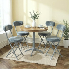 MEUBLE Cosy Dining Room Chairs Set of 4 Foldable with Backrest Kitchen Chair Upholstered Chair Made of Faux Fur Metal Legs Grey