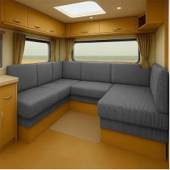 Elastic Caravan Seat Cushion Cover for RV Bench RV Sofa Jacquard Slipcover with Straps Washable Non-Slip Pads Protector for RV Chairs (Light Grey, W50-65xL100)