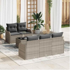 6-teiliges Outdoor-Sofa-Set aus Poly-Rattan, modulares Garten-Sofa-Set mit Tisch und Kissen in Hellgrau und Dunkelgrau, inklusive Armsofas mit Stauraum für Terrasse und Balkon