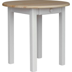 k koma Round Pine Table Dining Table Wood Kitchen Table Solid White Drawer Country House Style Painted Pine (70 cm)