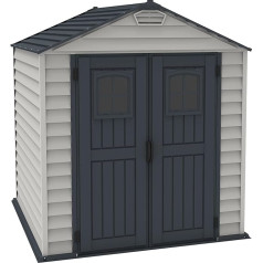 Duramax StoreMax PLUS 7 x 7 (4.44 m²) Plastic Tool Shed with Robust Plastic Base and Fixed Windows in Doors, Robust Metal Roof Construction, Maintenance-Free Storage Shed, Grey/Adobe